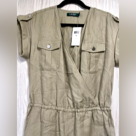 Ralph Lauren size 6P linen jumpsuit short sleeve straight leg sage green NWT - Picture 4 of 4